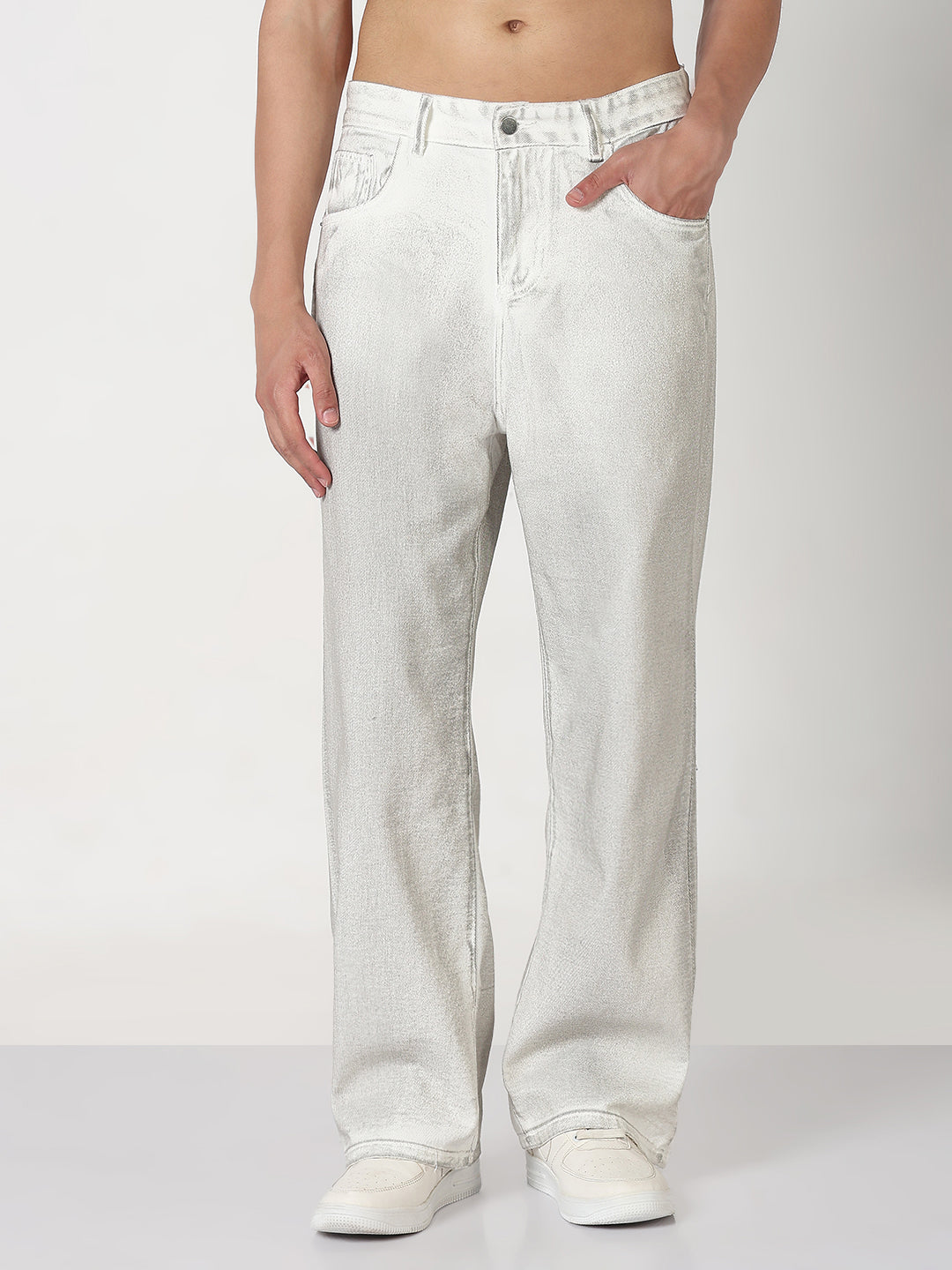 Men's White Shaded Wide Leg Jeans