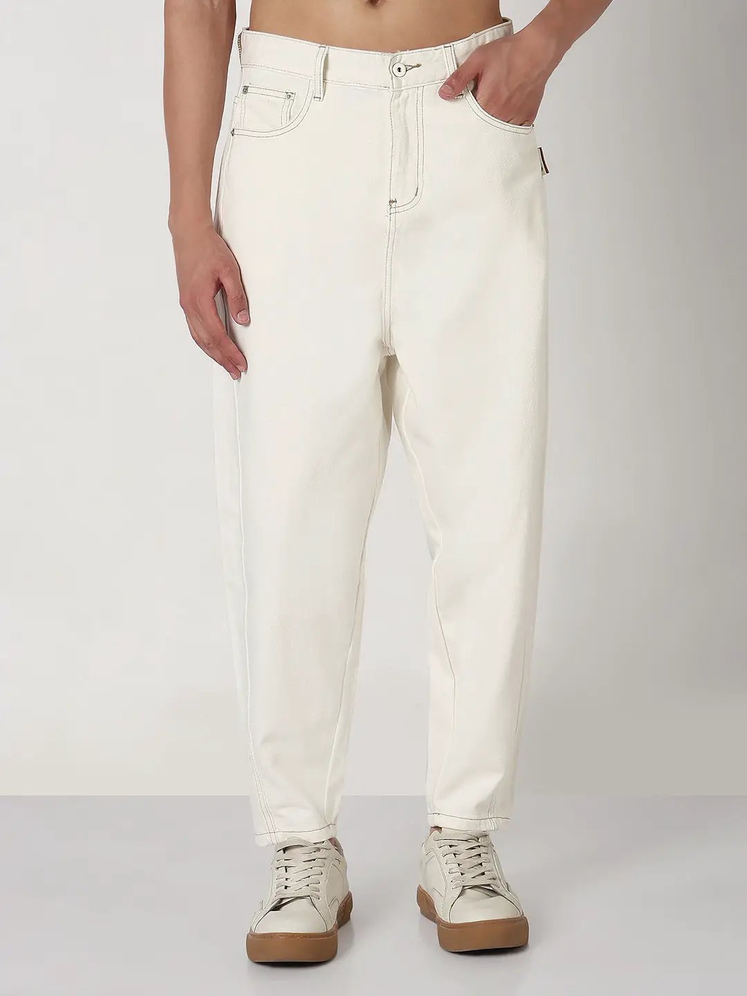 Men's Off White Barrel Fit Jeans