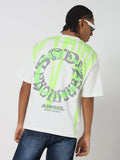 Men's Casual White & Green Printed Graphic T-Shirt
