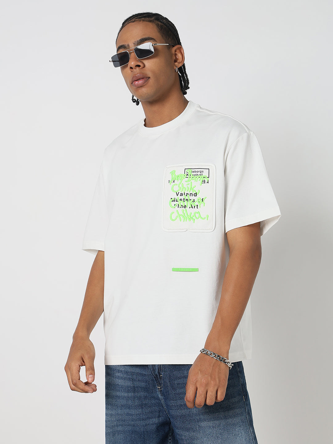 Men's Casual White Printed Oversized T-Shirt