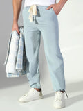 Men's Blue Solid Straight Fit Trousers