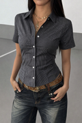 Stripe Waist Sculpt Short Sleeve Shirt
