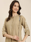 Women's Beige Band Collar Straight Kurta