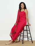 Women's Embroidered Pink Sleeveless Straight Kurta Set with Dupatta