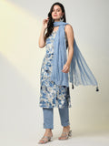 Women's Blue Floral Kurta Sets with Dupatta