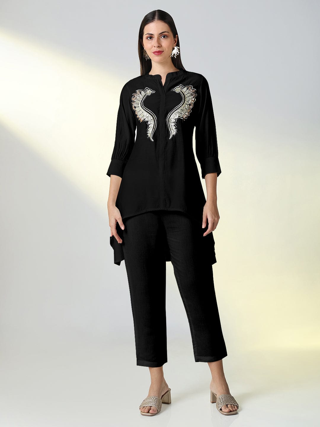 Women's Embellished Black Straight Kurta with Pants