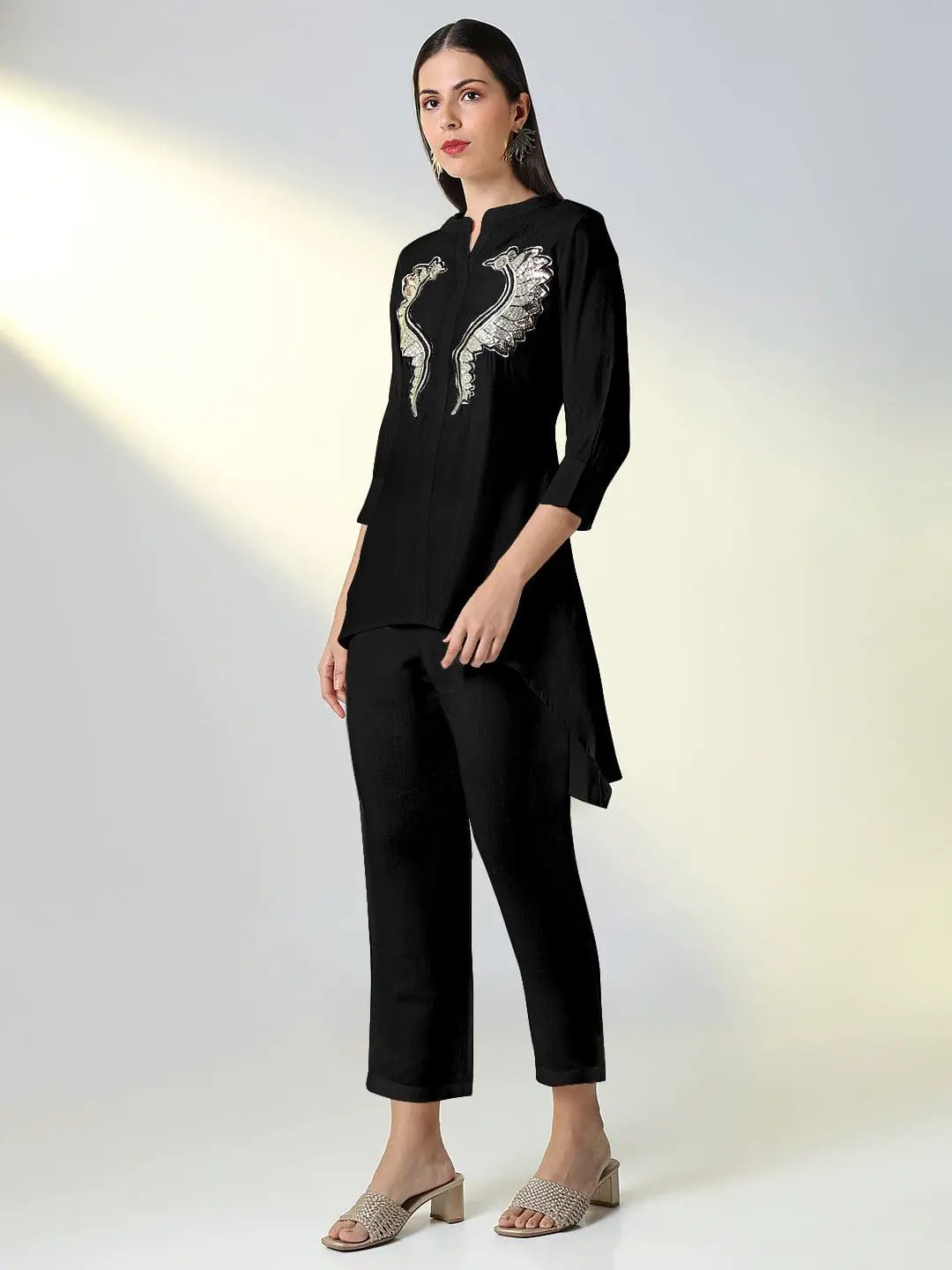 Women's Embellished Black Straight Kurta with Pants