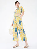 Women's Yellow Printed Co-Ords Set with Inner Top