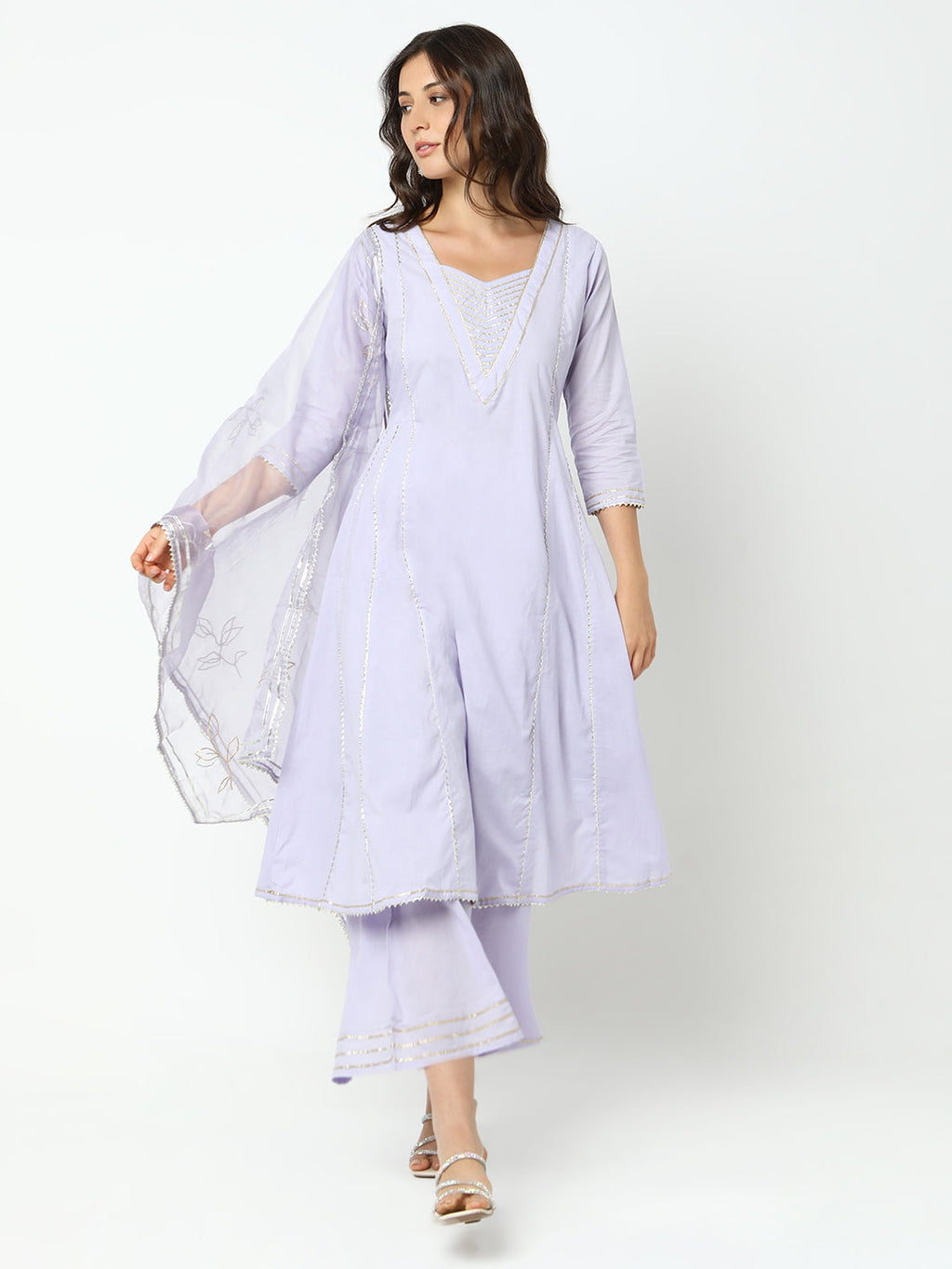 Women's Lavender A-Line Kurta Set with Dupatta