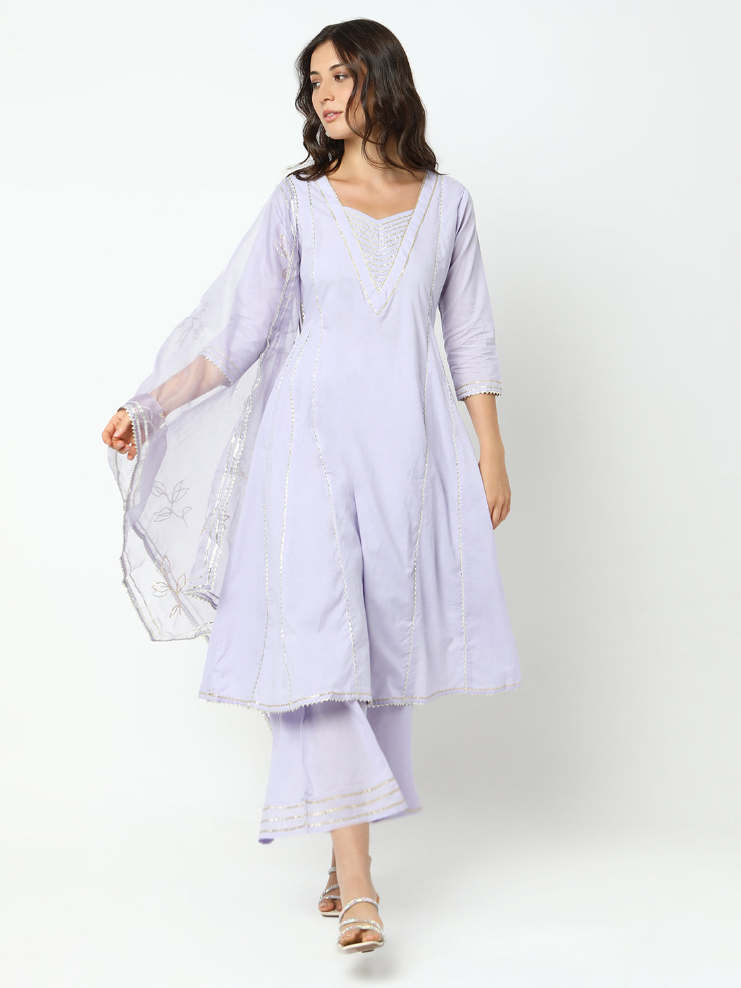 Women's Lavender A-Line Kurta Set with Dupatta