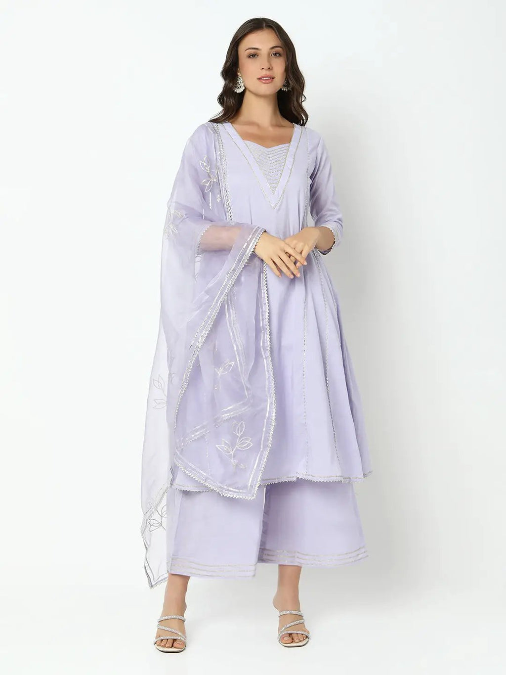 Women's Lavender A-Line Kurta Set with Dupatta