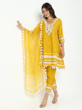 Women's Embellished Yellow Mirror Work Kurta Set with Dupatta