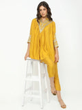 Women's Embroidered Yellow Flared A-Line Kurta Set with Trouser