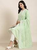 Women's Ethnic Straight Green Floral Kurta Sets with Trousers & Dupatta