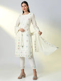 Women's Cream Floral Printed Straight Kurta Set with Dupatta