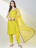 Women's Green Solid Straight Kurta Set with Dupatta