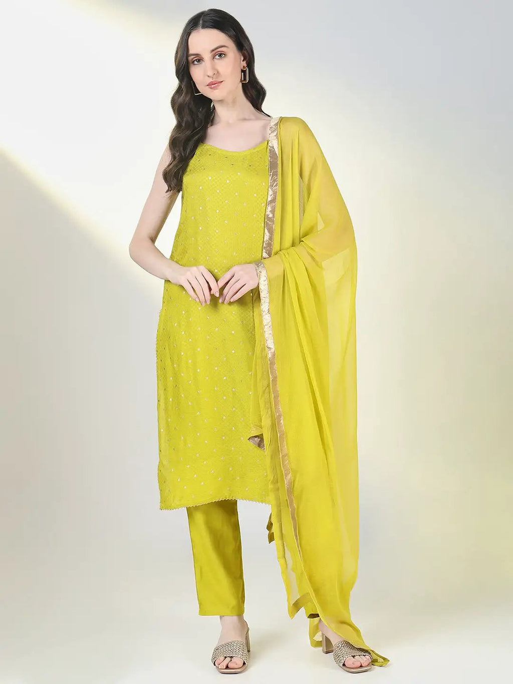 Women's Green Solid Straight Kurta Set with Dupatta