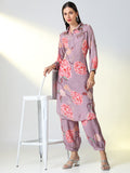 Women's Purple Floral Straight Kurta Sets With Patiala