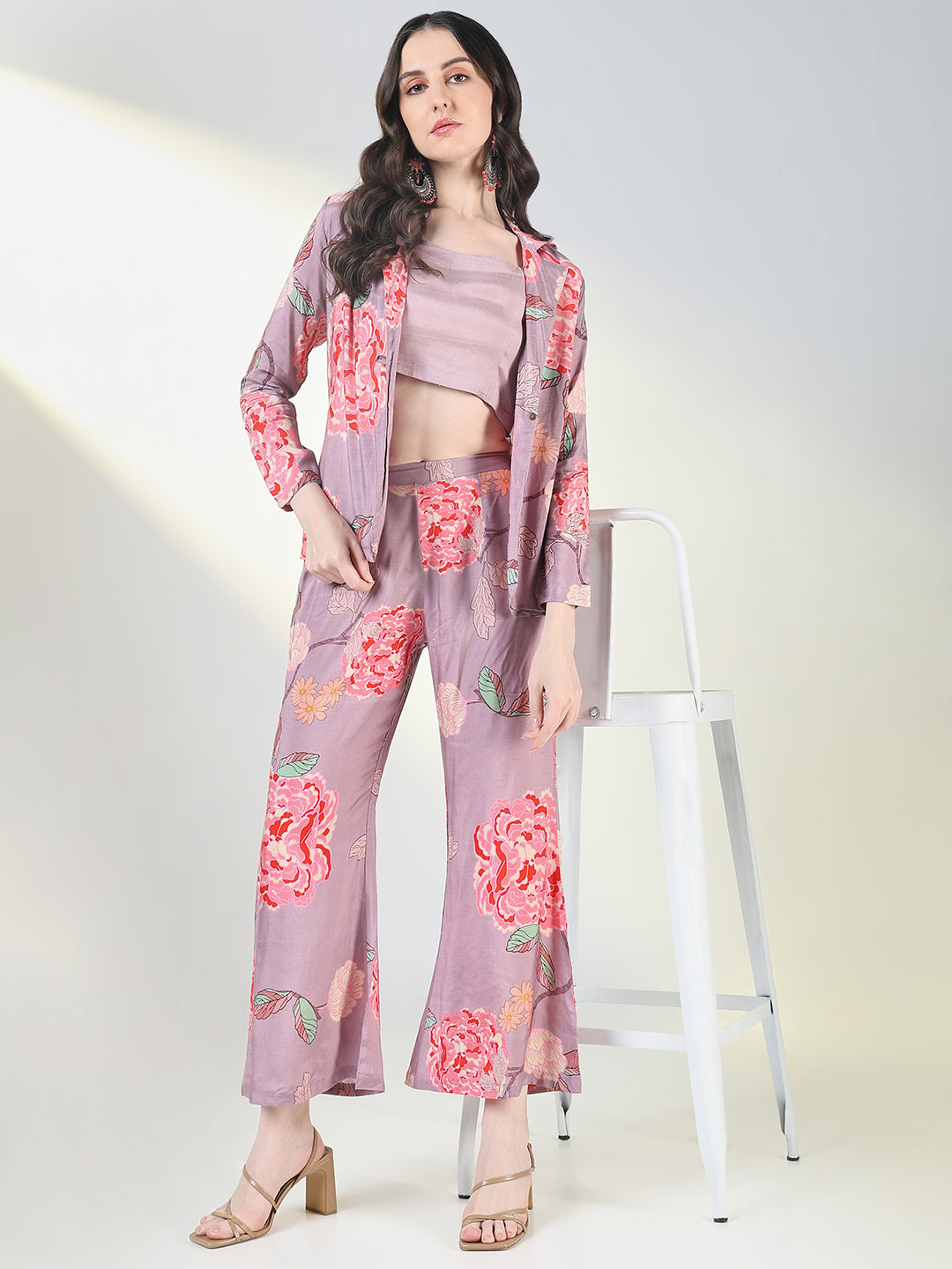 Women's Purple Printed Kurta Set with Inner Top