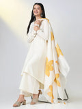 Women's Cream Solid A Line Kurta Set with Dupatta