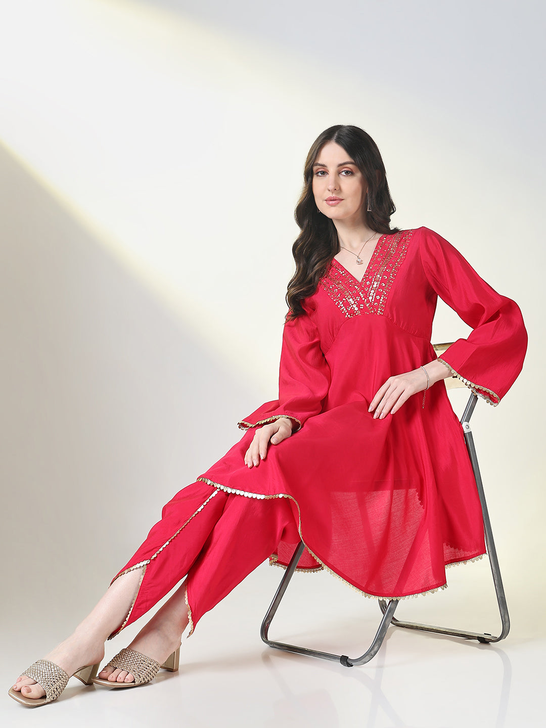 Women's Pink Solid A Line Kurta Set