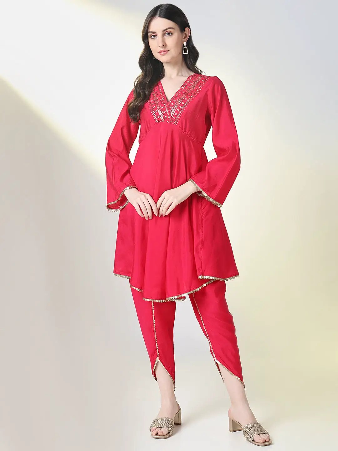 Women's Pink Solid A Line Kurta Set