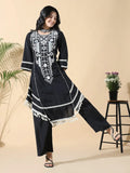 Women's A-Line Mirror Work Black & White Kurta Set