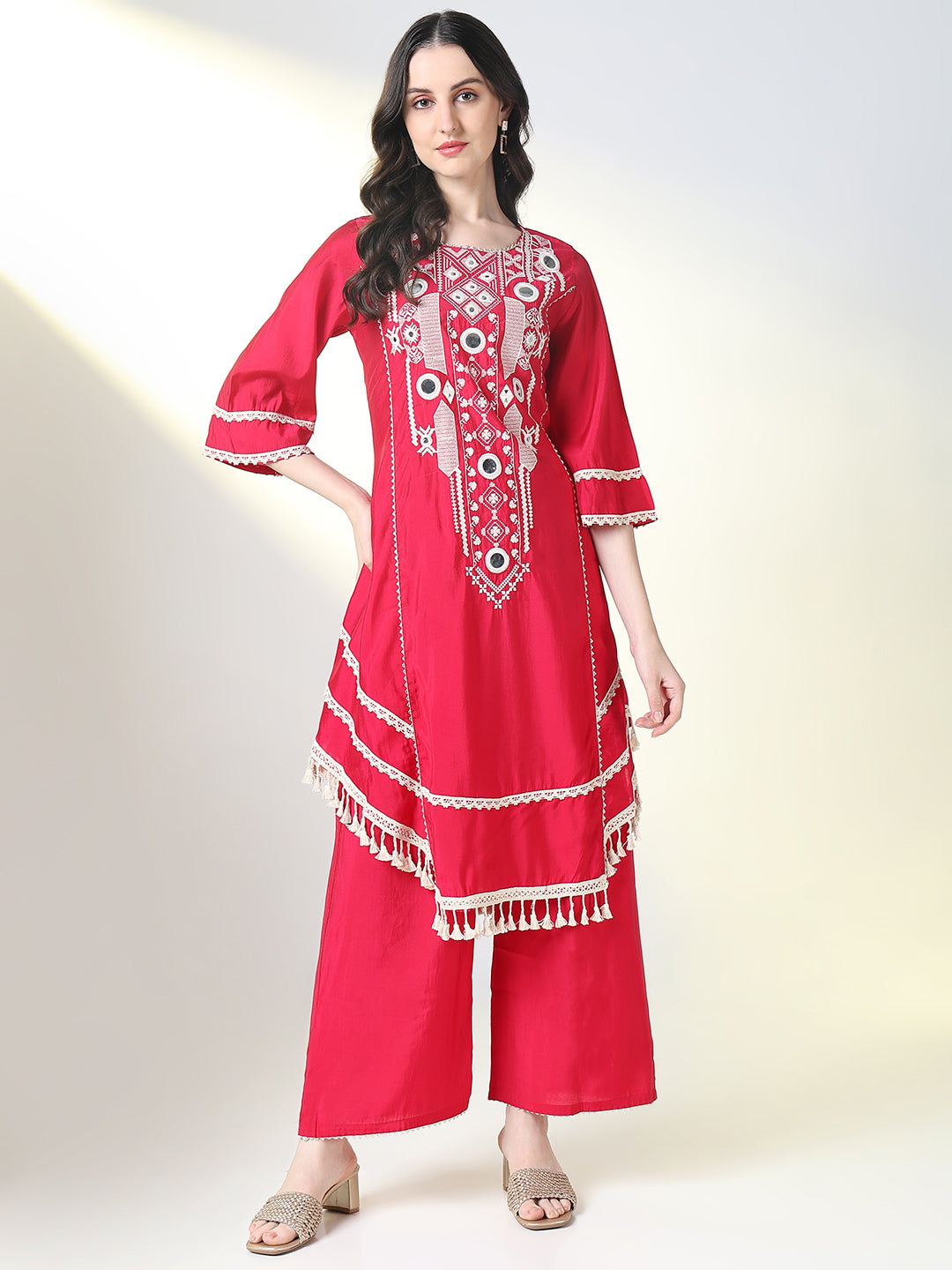 Women's Pink Graphic A Line Kurta Set