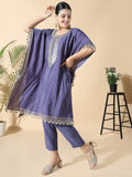 Women's Solid Kaftan Mirror Work Purple Kurta Set