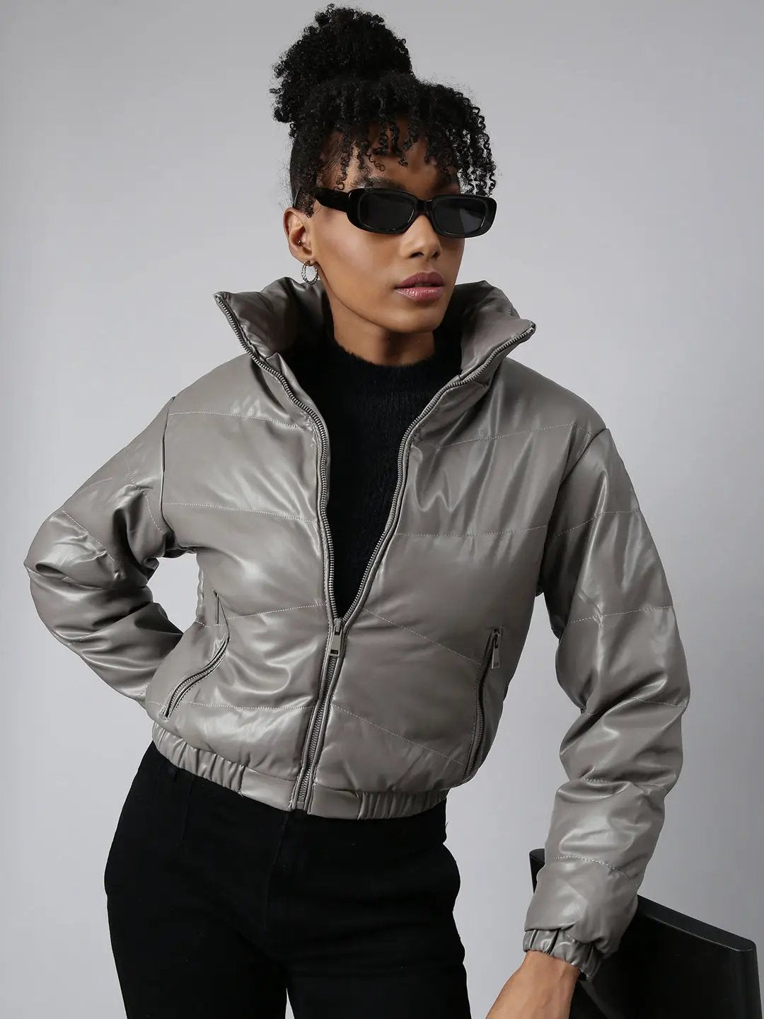 Women's Grey Windcheater Puffer Jacket