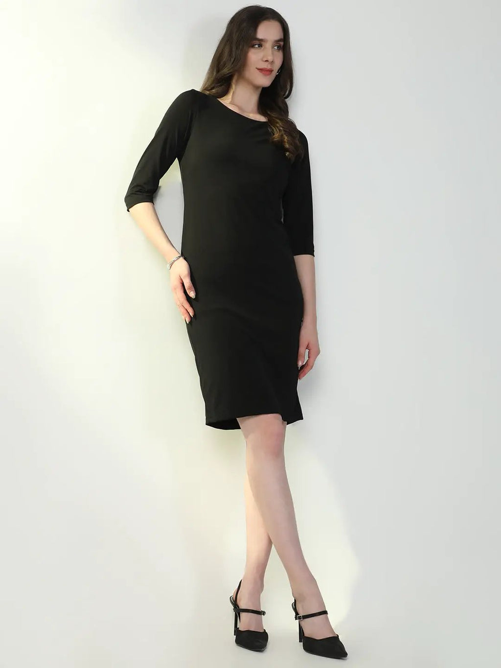 Women's Black Round Neck Bodycon Casual Dress