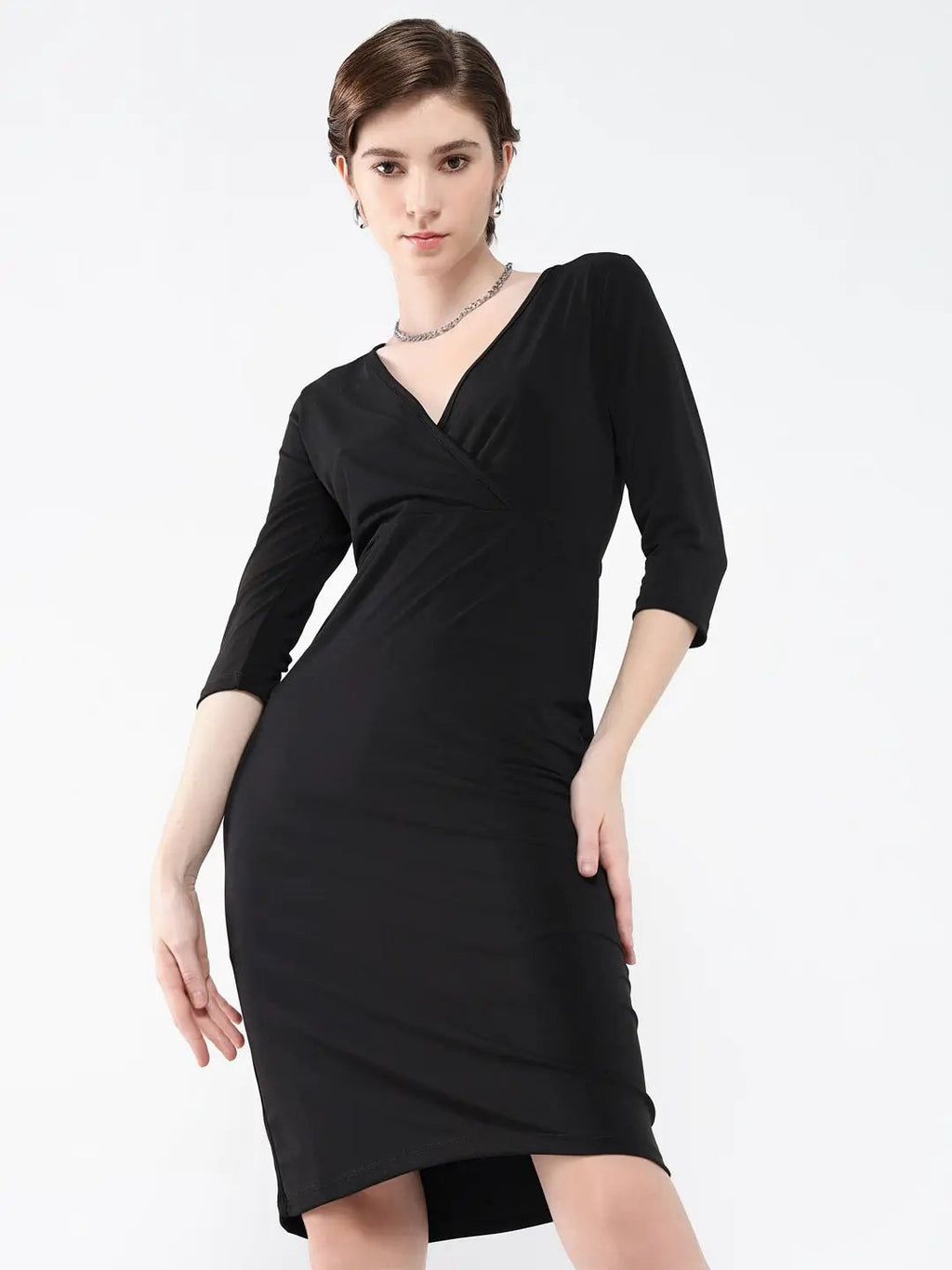 Women's Black Solid Bodycon Dress