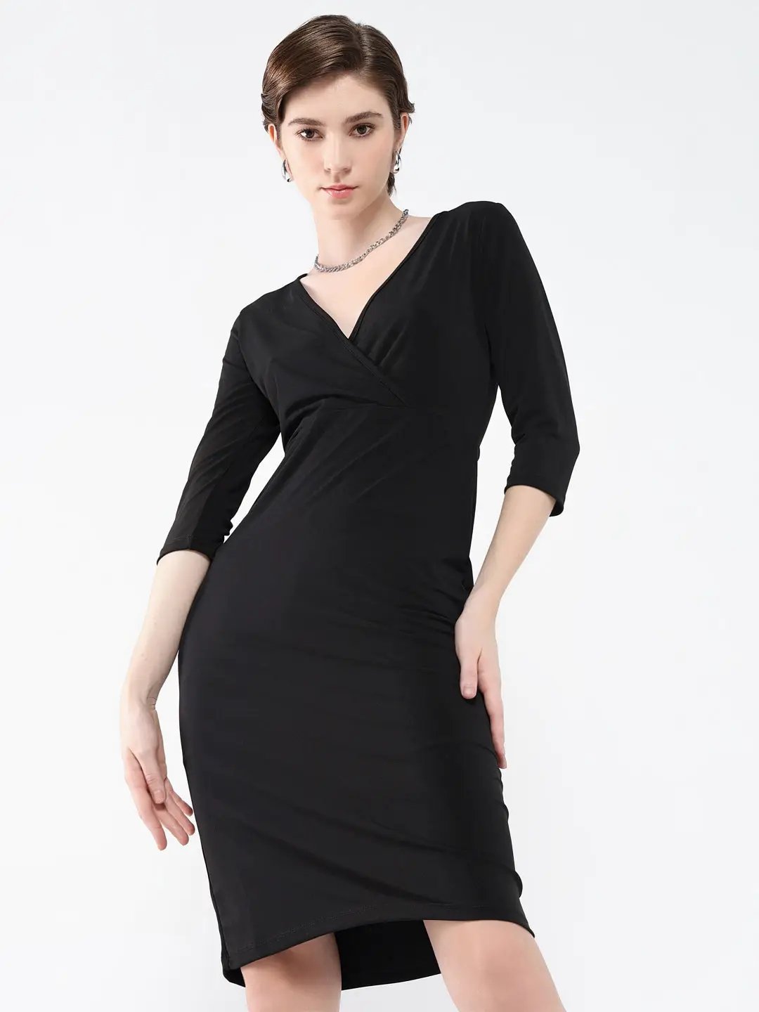 Women's Black Solid Bodycon Dress