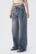 Pleat Panel Wide Leg Jeans