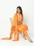 Women's Floral Orange Straight Kurta Set with Dupatta