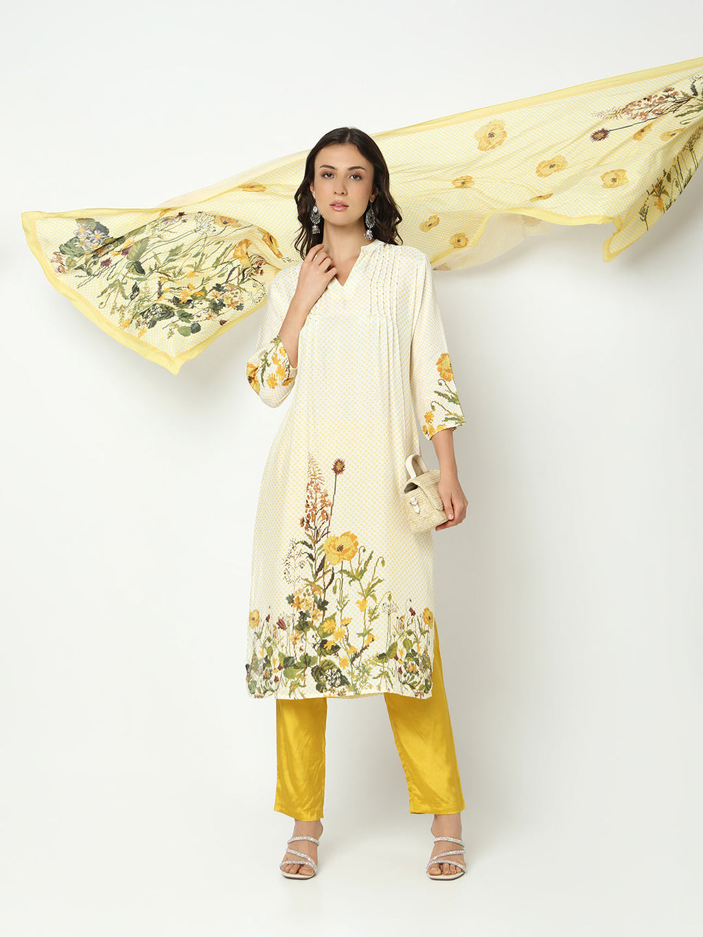 Women's Floral Yellow Kurta Set with Dupatta