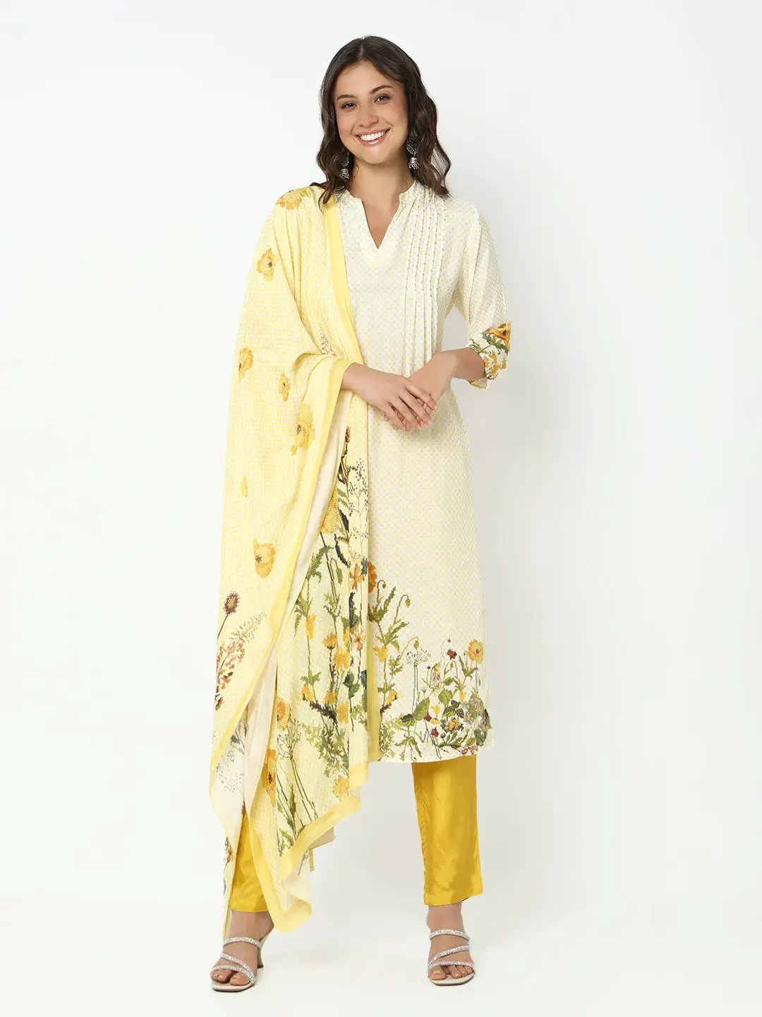Women's Floral Yellow Kurta Set with Dupatta