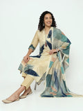 Women's Abstract Beige V-Neck Kurta Set with Dupatta