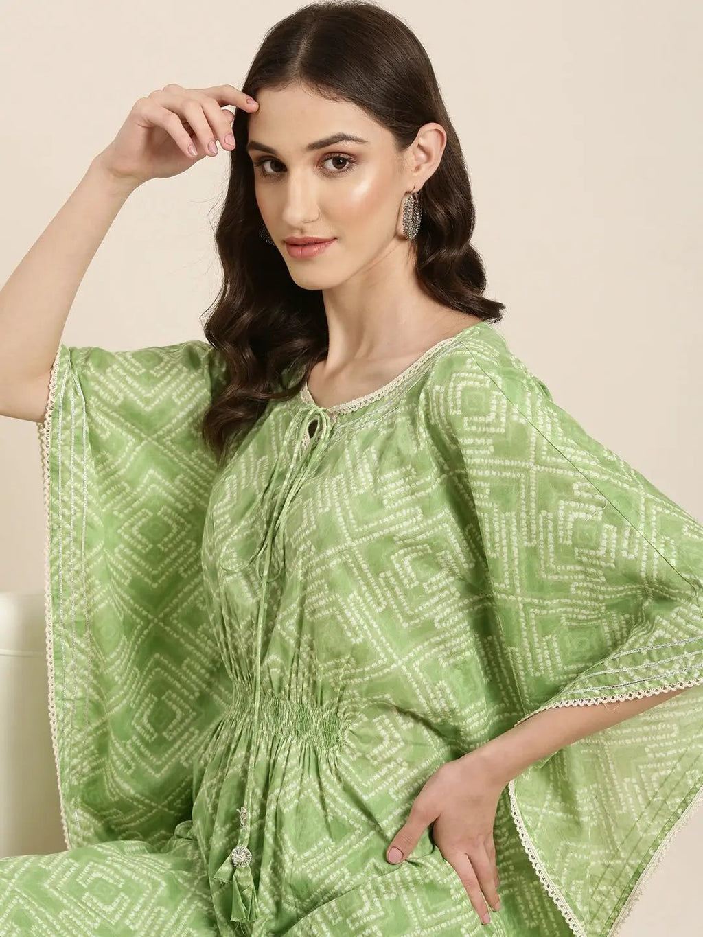 Women's Green Bandhani Printed Regular Gotta Patti Kurta Set