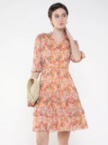 Women's Floral Peach Fit and Flare Dress