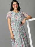 Women's Green Floral Printed Maxi Dress