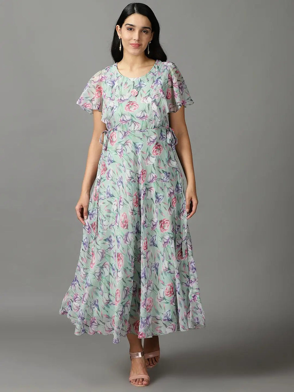 Women's Green Floral Printed Maxi Dress