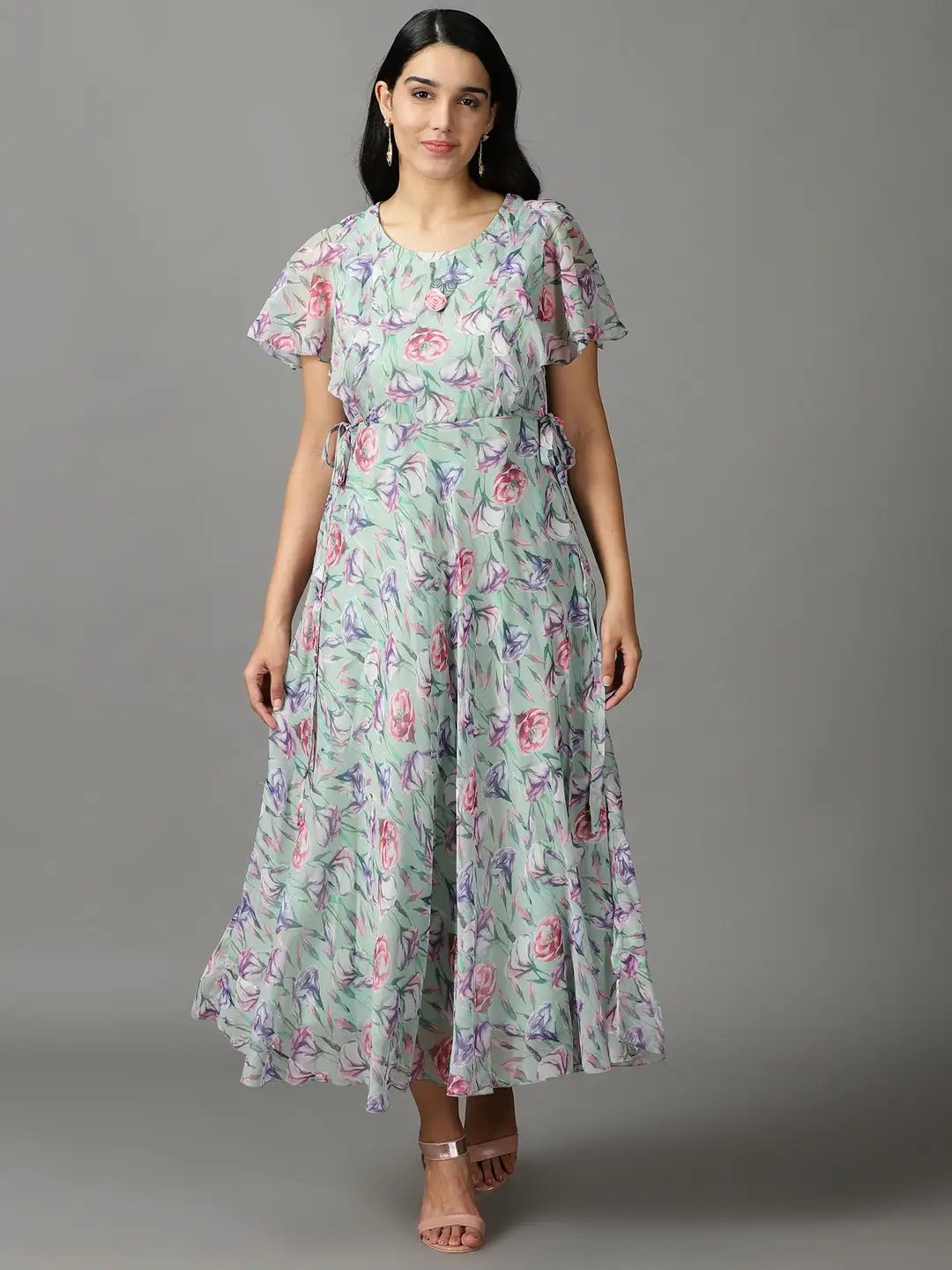 Women's Green Floral Printed Maxi Dress