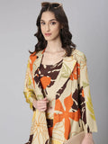 Women's Beige Printed Co-Ords Set With Jacket