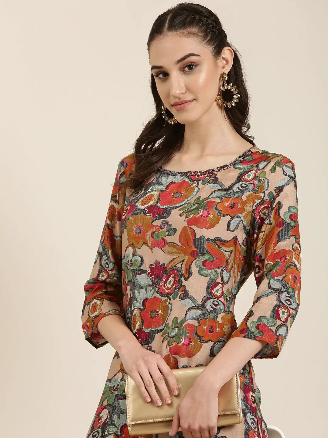 Women's Multi Floral Printed Beads & Stones Kurta Set