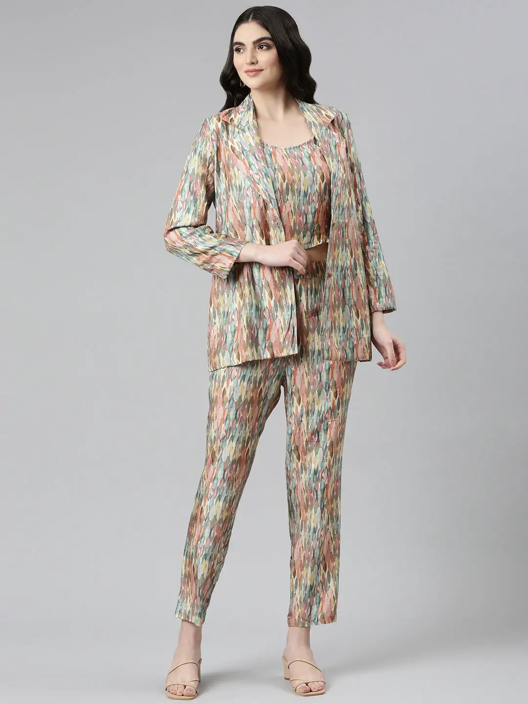 Women's Multi Printed Co-Ords Set with Jacket