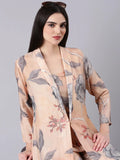 Women's Peach Printed Kurta Set With Jacket