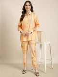 Women's Orange Printed Oversized Shirt with Trousers Co-Ords