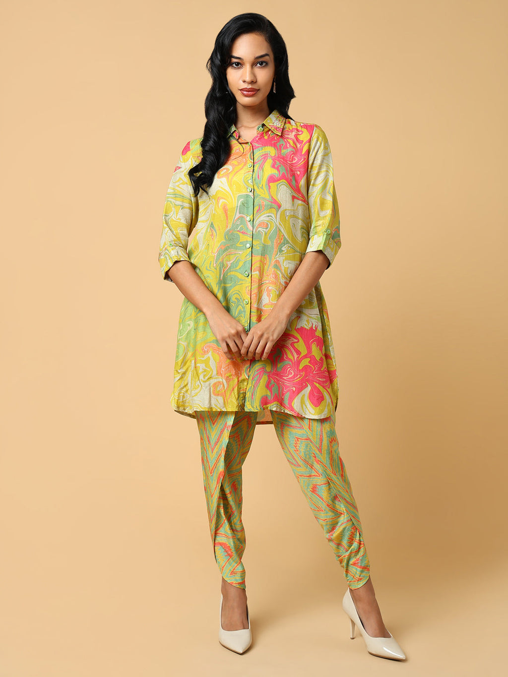 Women's Printed Cotton Green Co-Ords Set