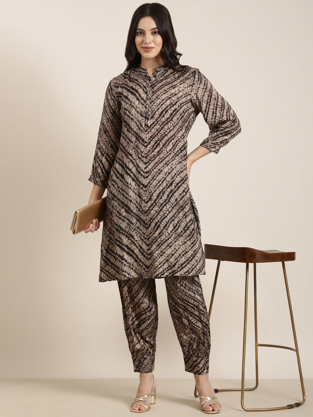 Women's A-Line Black Abstract Kurta Sets With Patiala